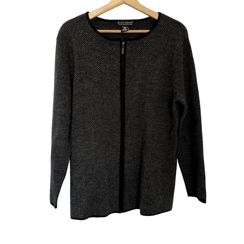 Dialogue wool blend full zip cardigan sweater jacket gray black women's M